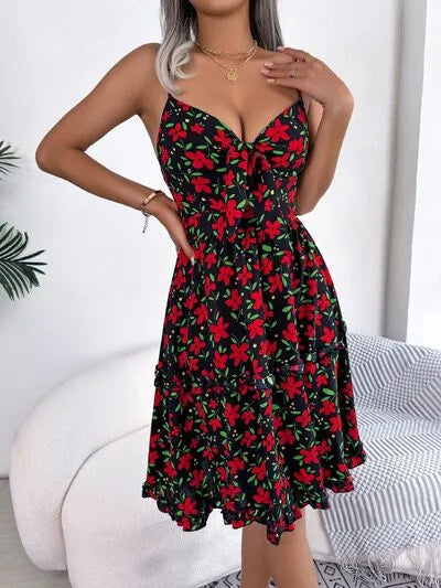 Printed Plunge Cup Sleeve Cami Dress