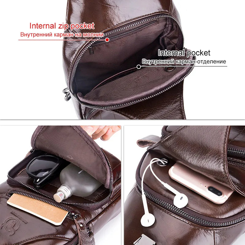 BULLCAPTAIN Genuine Leather Men's Fashion Style Chest Casual Business Large Capacity Straddle Bag