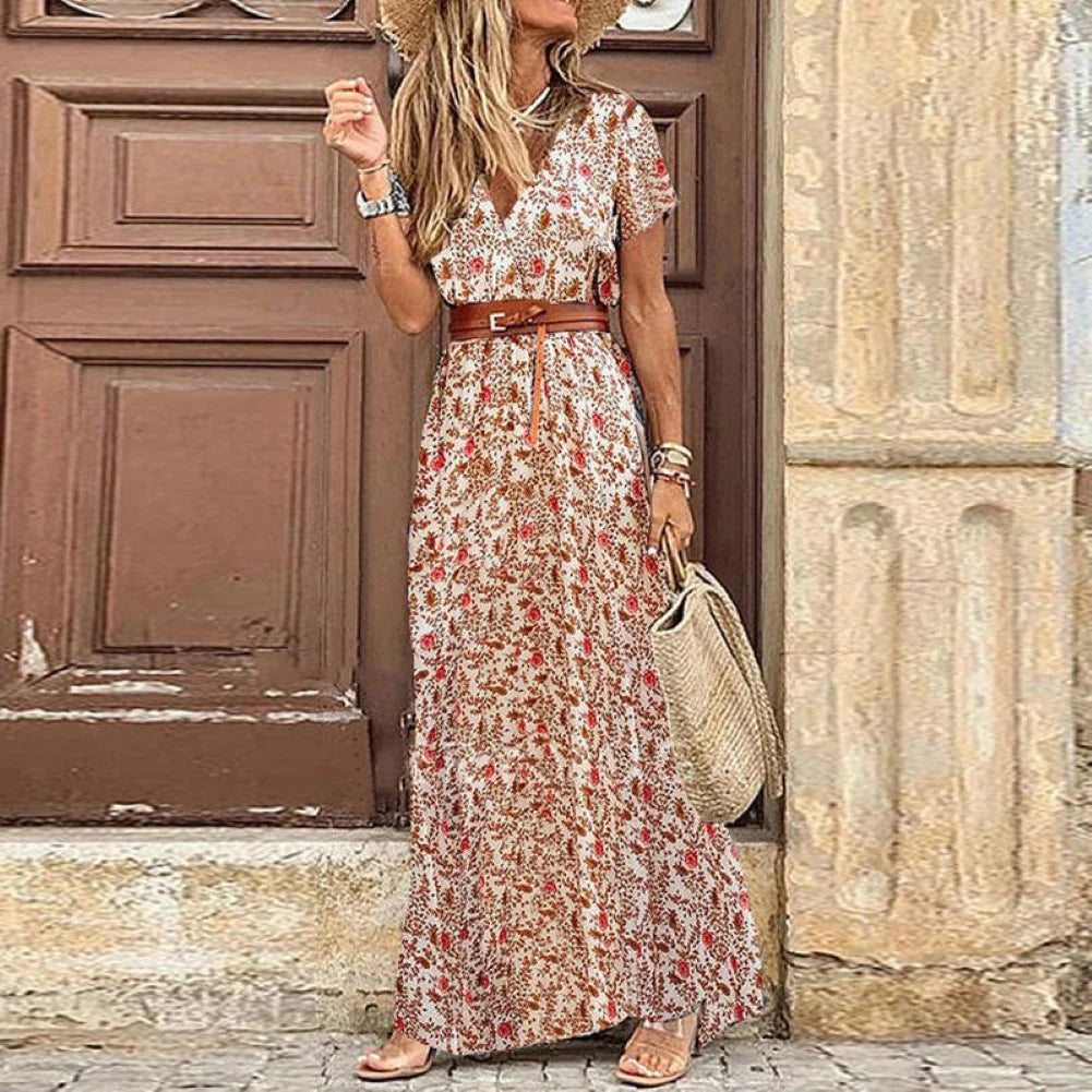 FUSIPU BOHEMIAN STYLE V NECK PAISLEY DRESS