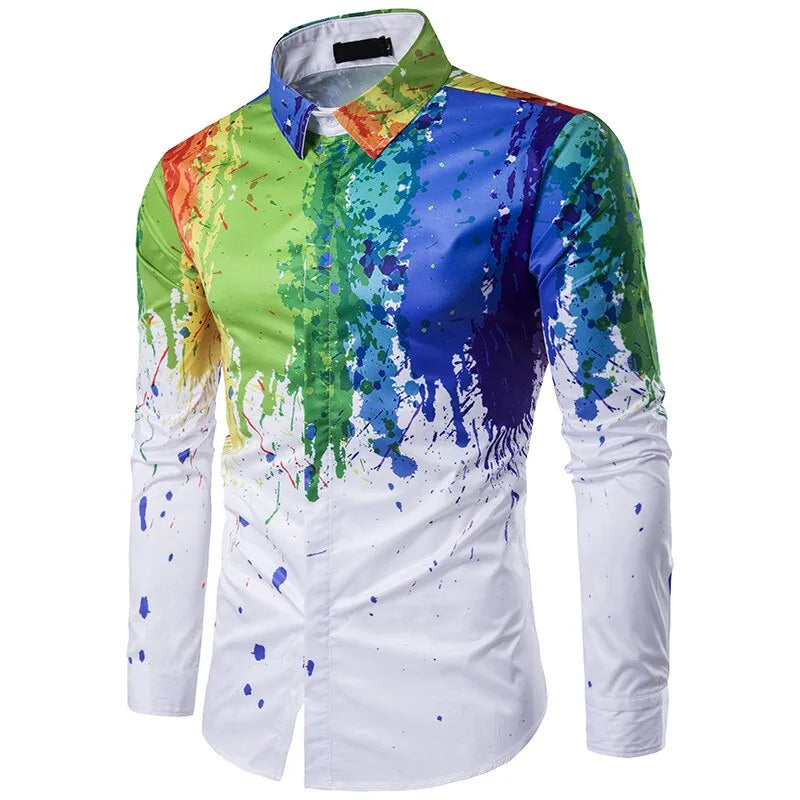 3D ink Splash Paint Color Long-sleeved Men's Shirt