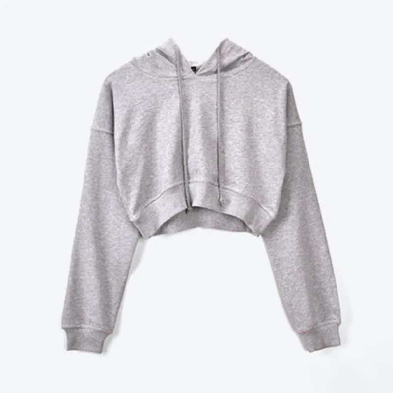 Crop Top mit Kapuze für Damen, Sweatshirt, langärmelig, zum Schnüren