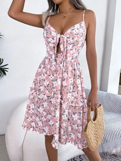 Printed Plunge Cup Sleeve Cami Dress