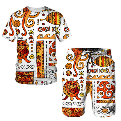 African Ethnic Style 3D Print T-Shirts & Shorts Sets For Men XIV