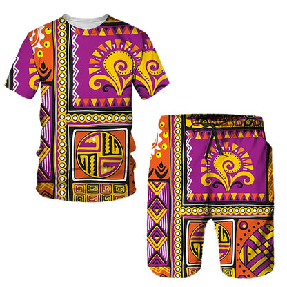 African Ethnic Style 3D Print T-Shirts & Shorts Sets For Men XIV