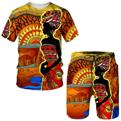 African Ethnic Fashion Style Street Outfits Men's Leisure Sports Shirt & Shorts I