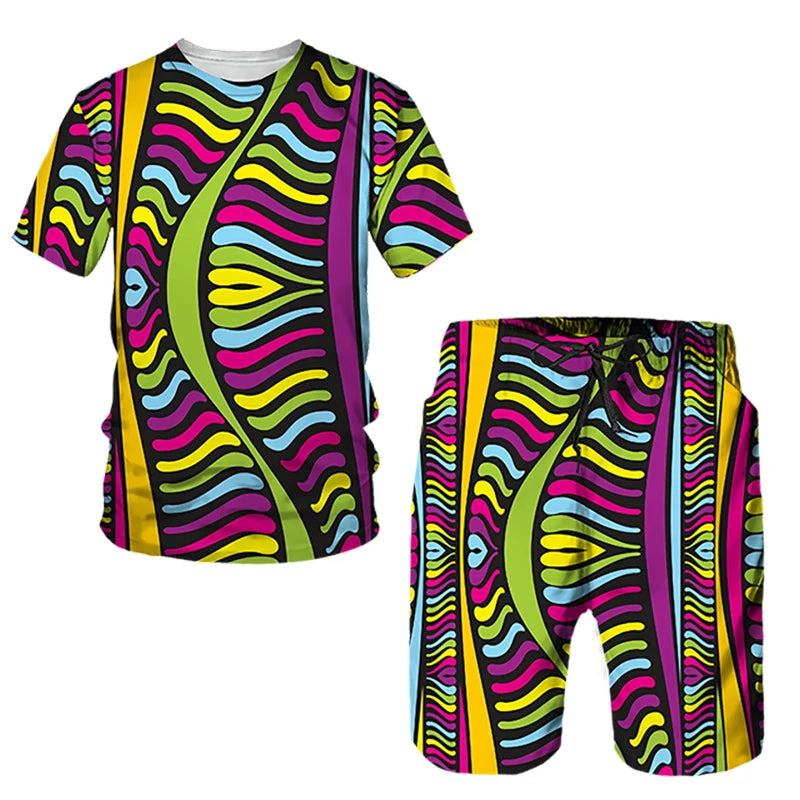 African Ethnic Style 3D Print T-Shirts & Shorts Sets For Men XIV