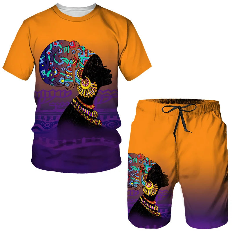 African Ethnic Fashion Style Street Outfits Men's Leisure Sports Shirt & Shorts I