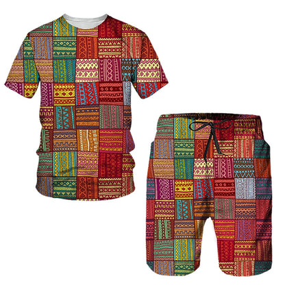 African Ethnic Style 3D Print T-Shirts & Shorts Sets For Men XIV