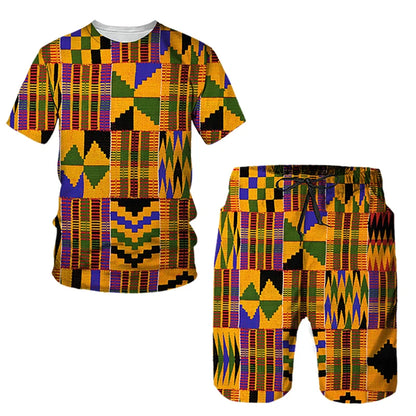 African Ethnic Style 3D Print T-Shirts & Shorts Sets For Men XIV