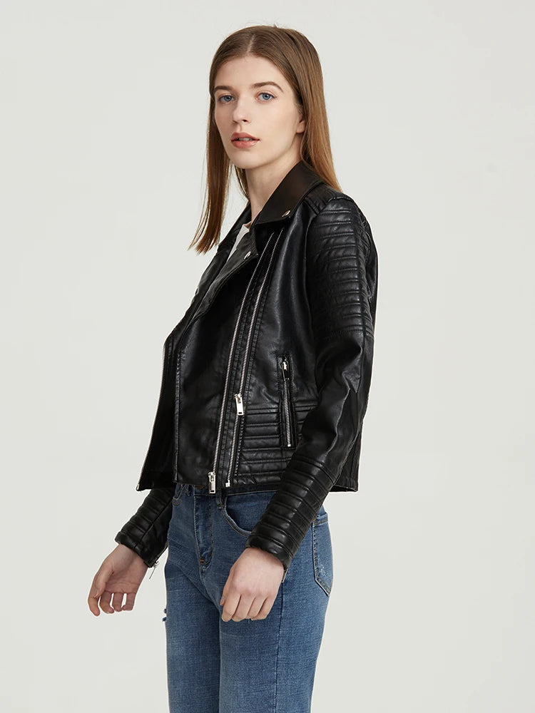 New Fashion Women Motorcycle Faux Leather Jackets