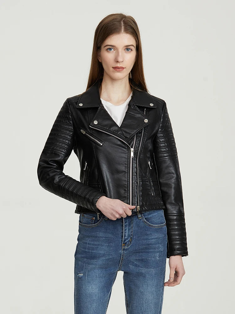 New Fashion Women Motorcycle Faux Leather Jackets