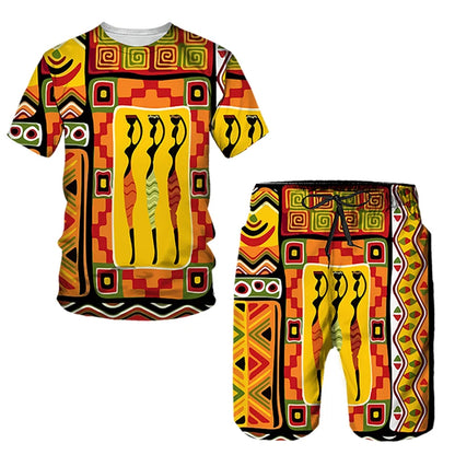 African Ethnic Style 3D Print T-Shirts & Shorts Sets For Men XVI