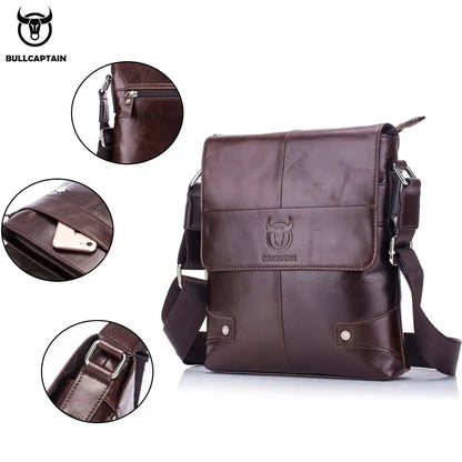 BULLCAPTAIN Men's Leather Messenger Shoulder Bag