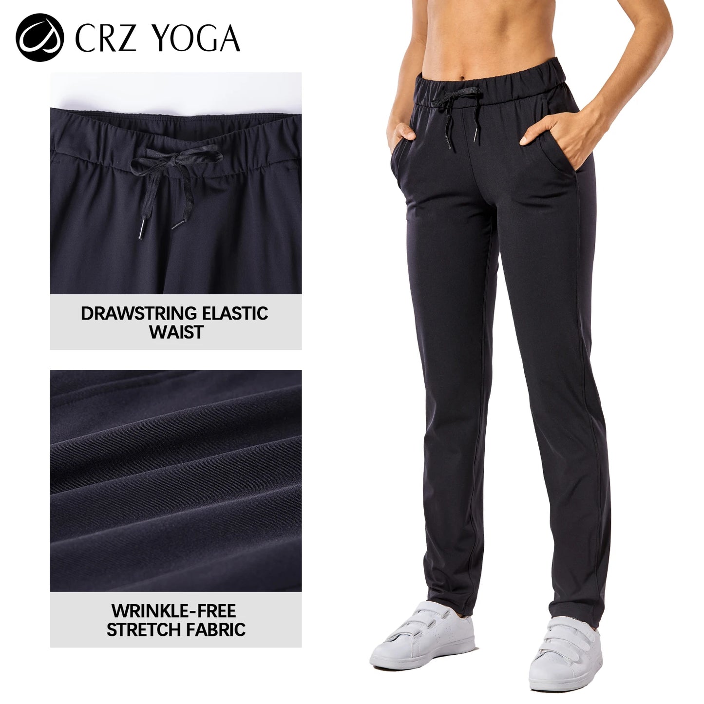 CRZ YOGA 4-Way Stretch Golf Pants for Women Tall 31", Travel Casual Sweatpants Lounge Workout Athletic Trousers with Pockets