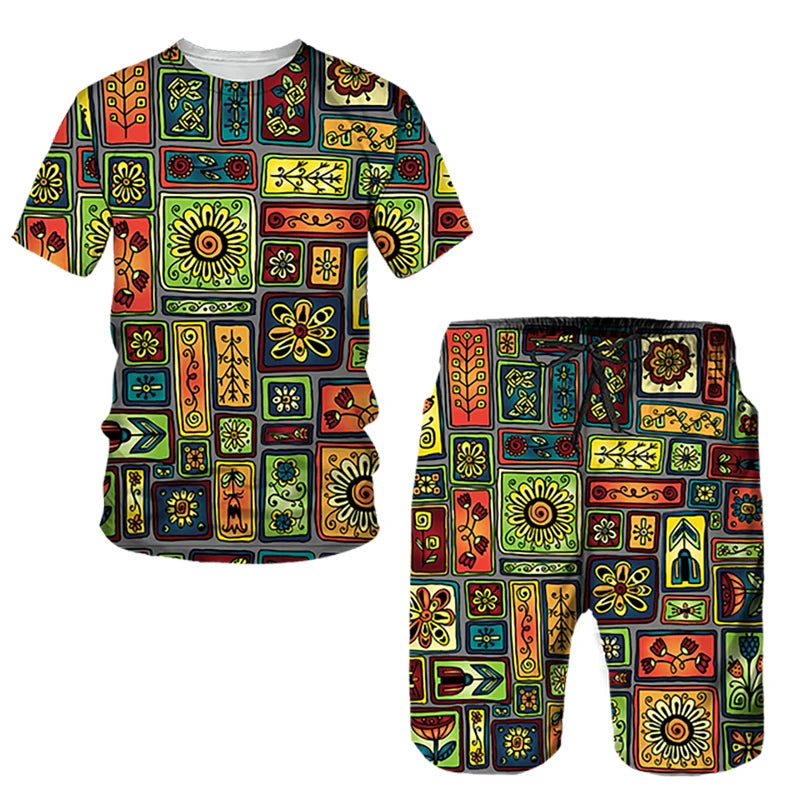 African Ethnic Style 3D Print T-Shirts & Shorts Sets For Men XVI