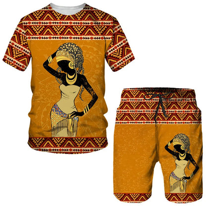 African Ethnic Fashion Style Street Outfits Men's Leisure Sports Shirt & Shorts I