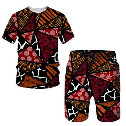 African Ethnic Style 3D Print T-Shirts & Shorts Sets For Men XIV