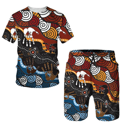 African Ethnic Style 3D Print T-Shirts & Shorts Sets For Men XIV