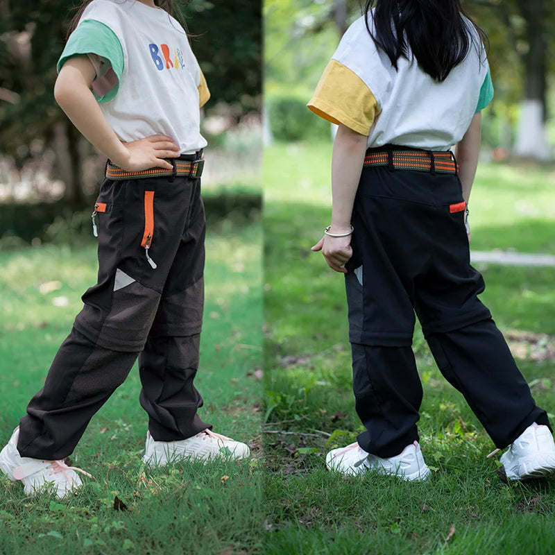 Children Summer Hiking Travel Pants Outing Patchwork Kids Boys Girls Belt Sport Quick Dry Prevent UV Camping Trousers