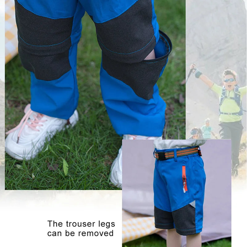 Children Summer Hiking Travel Pants Outing Patchwork Kids Boys Girls Belt Sport Quick Dry Prevent UV Camping Trousers