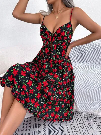 Printed Plunge Cup Sleeve Cami Dress