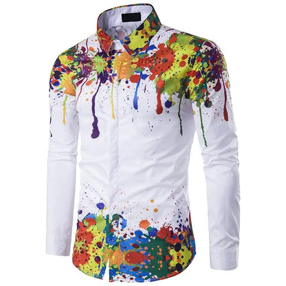 3D ink Splash Paint Color Long-sleeved Men's Shirt