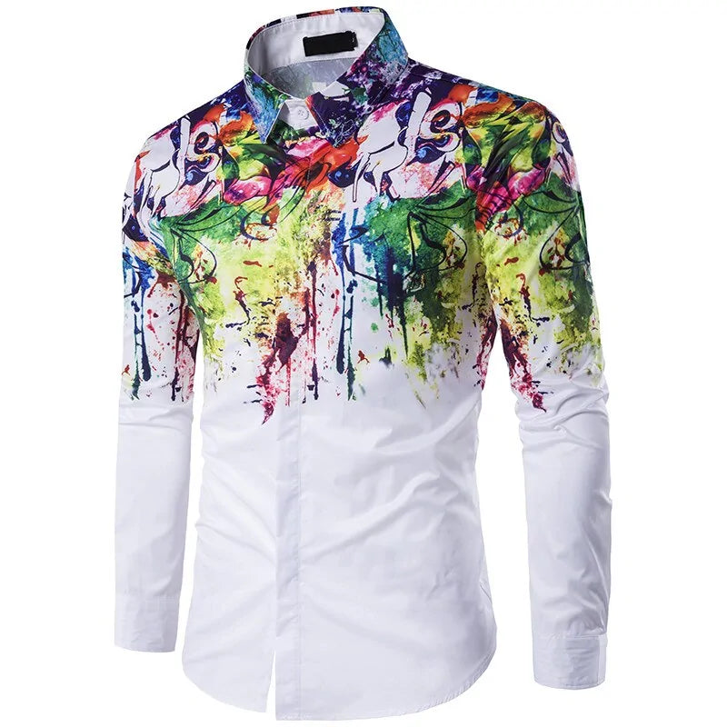 3D ink Splash Paint Color Long-sleeved Men's Shirt