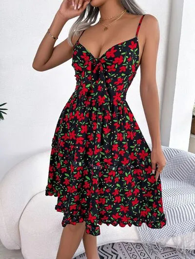 Printed Plunge Cup Sleeve Cami Dress