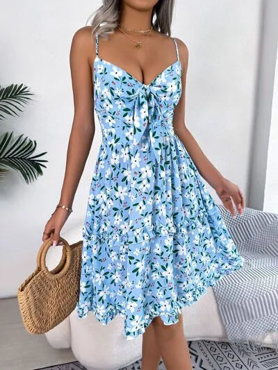 Printed Plunge Cup Sleeve Cami Dress