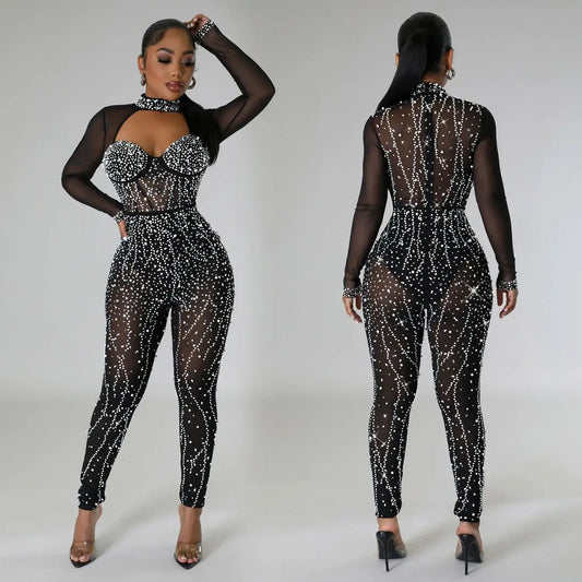 Sheer Long Sleeve MeshSee Through Jumpsuit