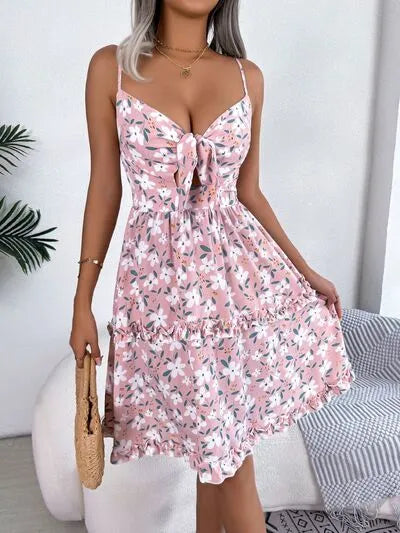 Printed Plunge Cup Sleeve Cami Dress