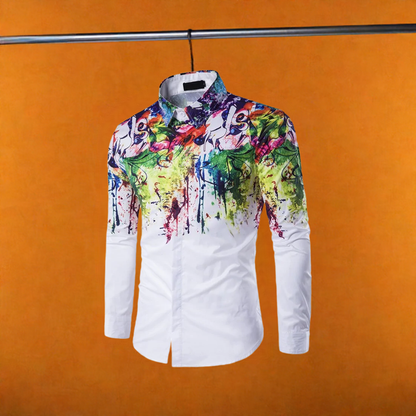 3D ink Splash Paint Color Long-sleeved Men's Shirt