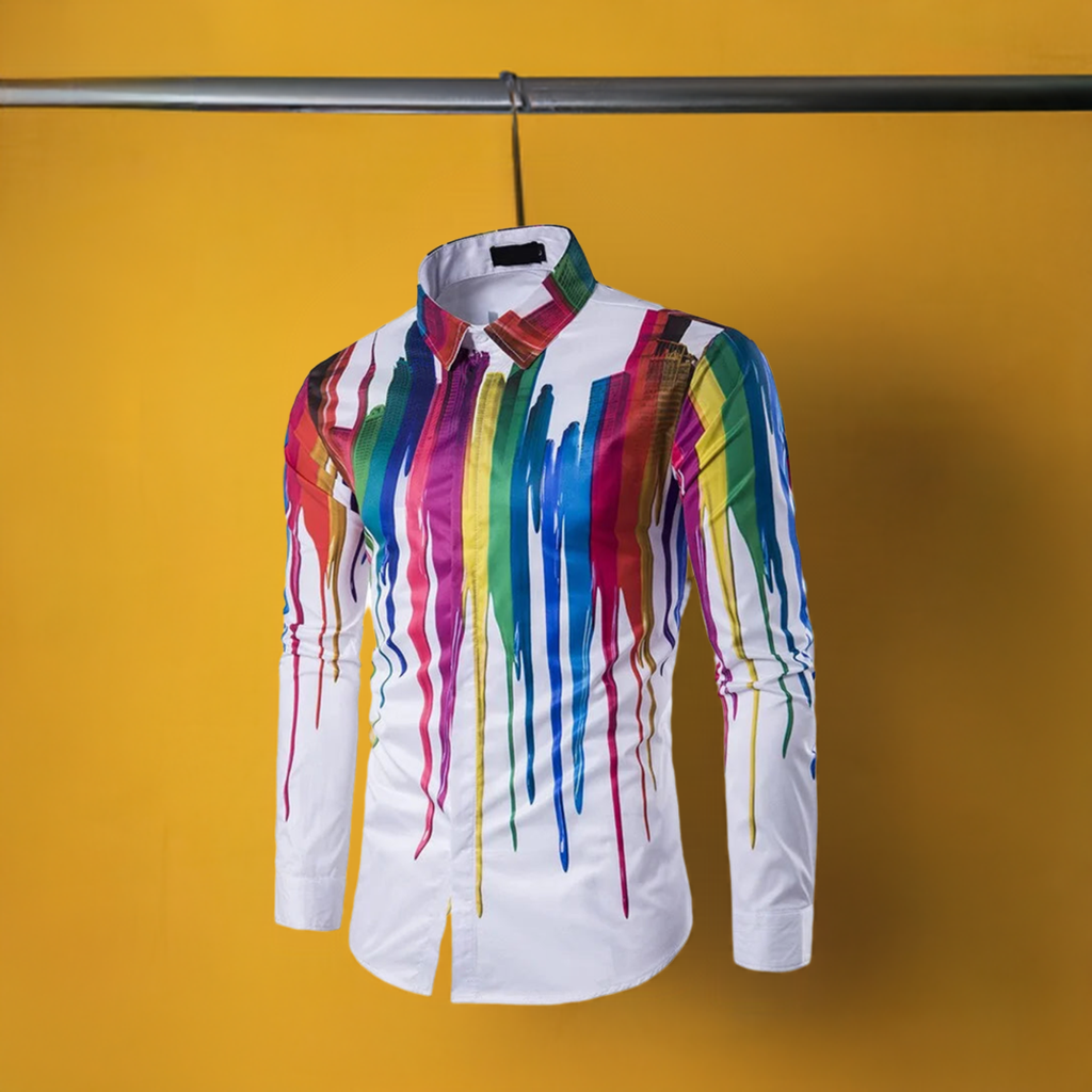 3D ink Splash Paint Color Long-sleeved Men's Shirt