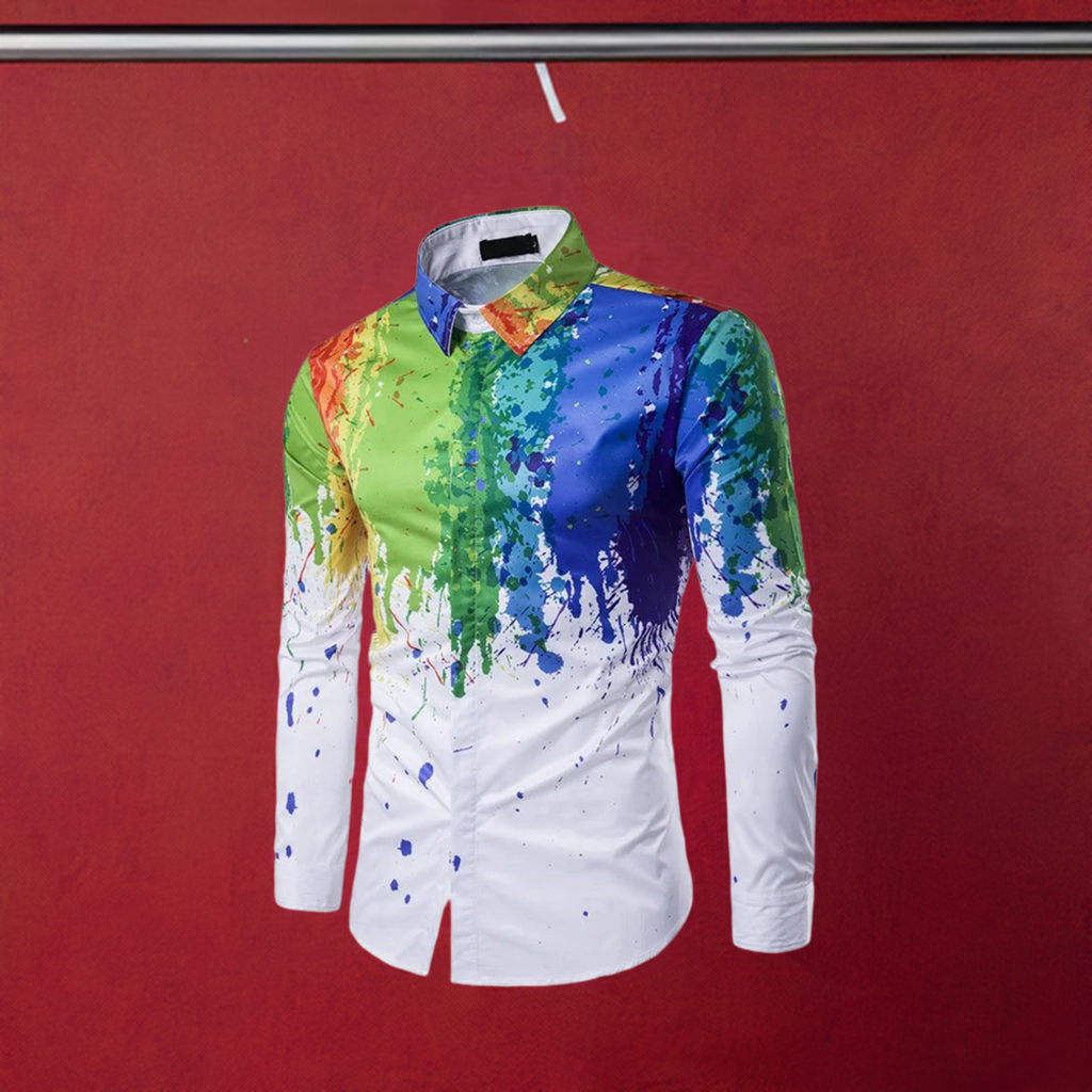 3D ink Splash Paint Color Long-sleeved Men's Shirt