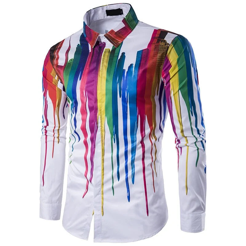 3D ink Splash Paint Color Long-sleeved Men's Shirt