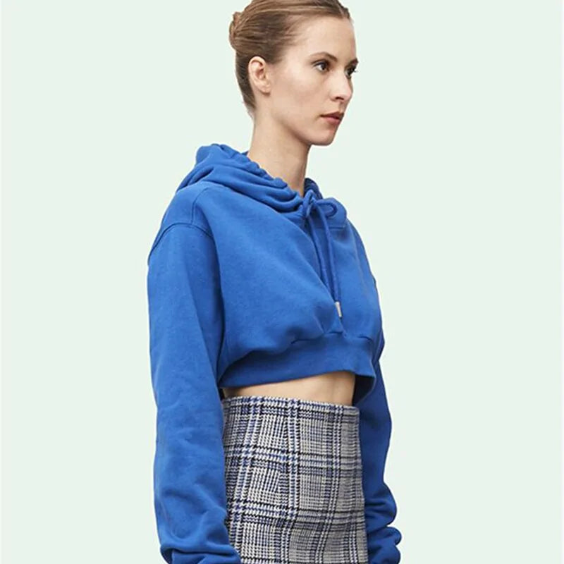 Crop Top mit Kapuze für Damen, Sweatshirt, langärmelig, zum Schnüren