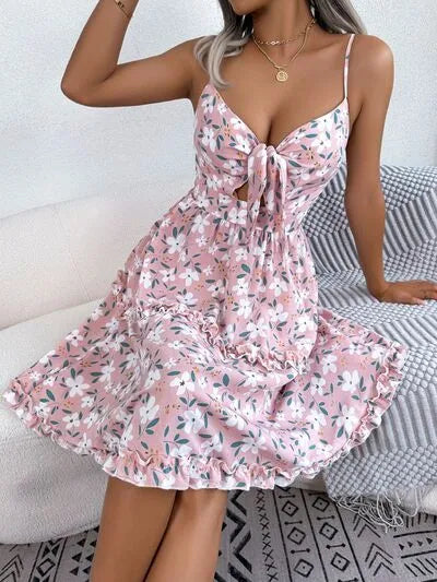 Printed Plunge Cup Sleeve Cami Dress