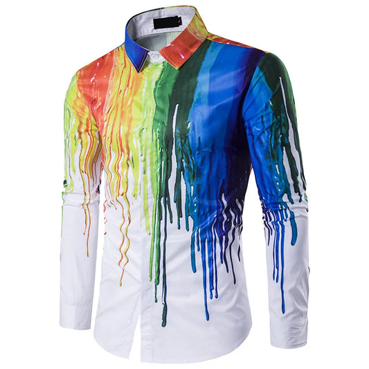 3D ink Splash Paint Color Long-sleeved Men's Shirt