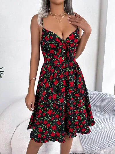 Printed Plunge Cup Sleeve Cami Dress