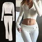 Knitted Hoodie Cropped Top And Pants Set