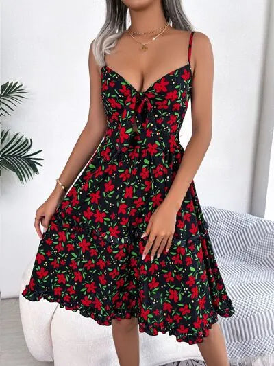 Printed Plunge Cup Sleeve Cami Dress